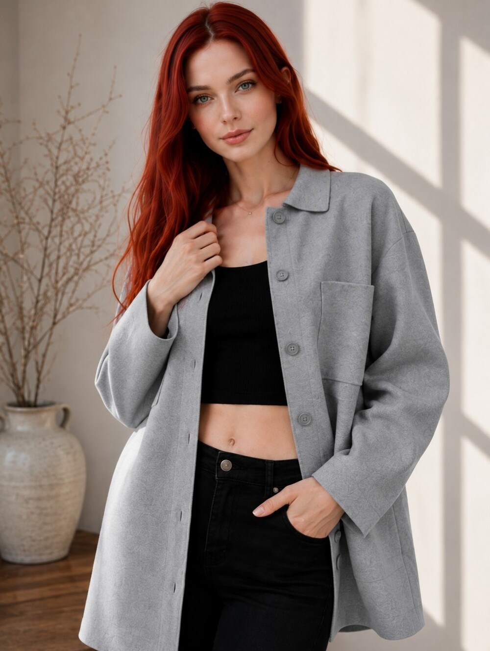 Quince Eco-Knit Milano Stitch Oversized Shirt Jacket XS Heather Gray
